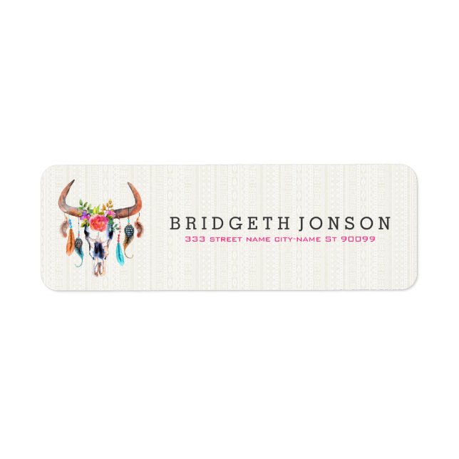 Cute Watercolor Bison Skull Label (Front)