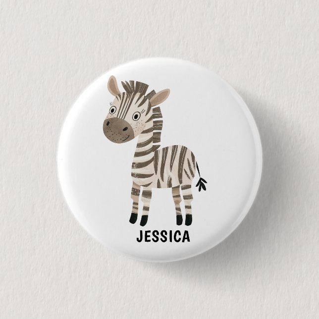 Cute Watercolor Black and White Baby Zebra Button (Front)