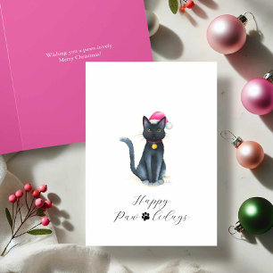 Cute Watercolor Black Cat Christmas Cards