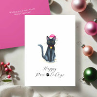 Cute Watercolor Black Cat Christmas Cards