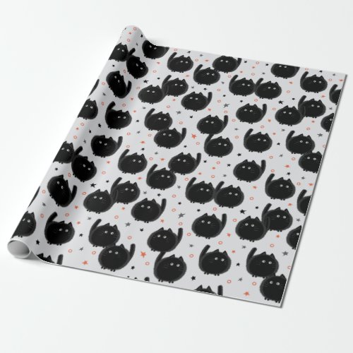 Cute Watercolor Black Cat Halloween Wrapping Paper