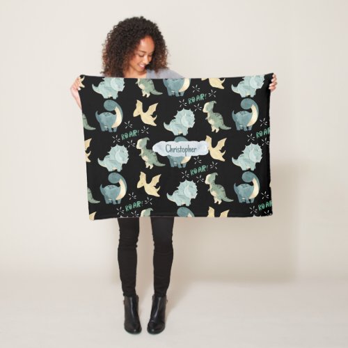 Cute Watercolor Black Dinosaur Pattern Fleece Blanket