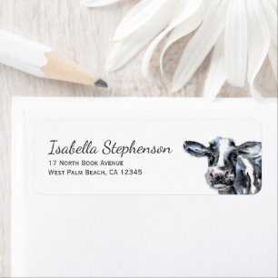 Cute Watercolor Black White Cow Return Address Label