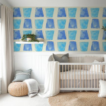 Cute watercolor blue baby boy nursery wallpaper