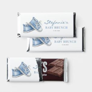 Cute Watercolor Blue Baby Shoes Baby Brunch Hershey Bar Favors