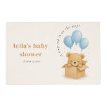 Cute Watercolor Blue Balloon Bear Boy Baby Shower Placemat