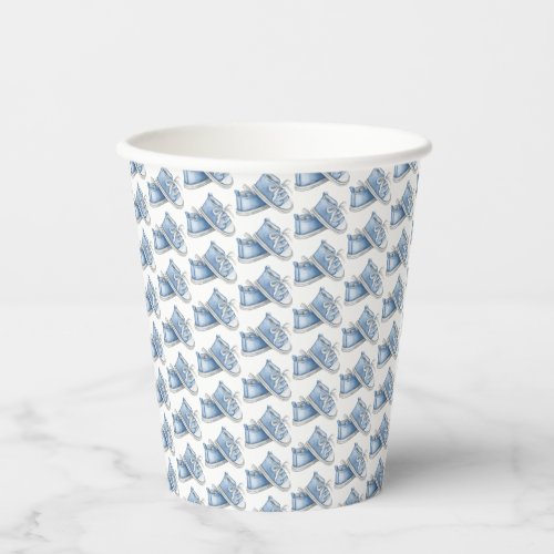 Cute Watercolor Blue Booties Pattern Its a Boy Paper Cups