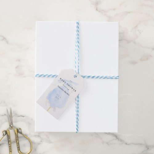 Cute Watercolor Blue Cotton Candy Baby Shower Gift Tags