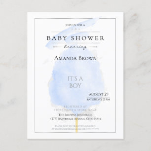 Cute Watercolor Blue Cotton Candy Baby Shower Invitation Postcard