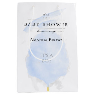 Cute Watercolor Blue Cotton Candy Baby Shower Medium Gift Bag