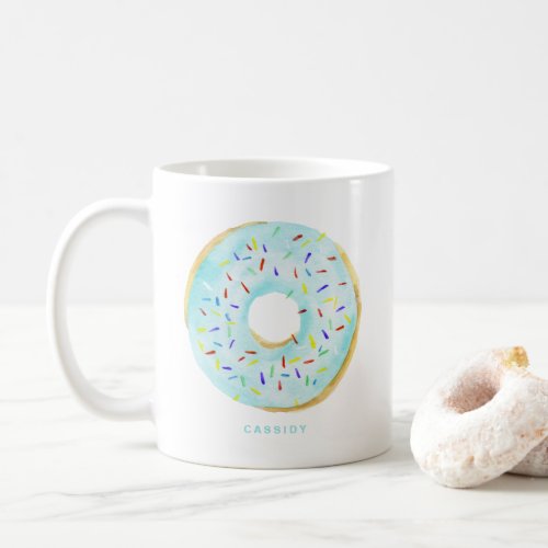 Cute Watercolor Blue Donut Sprinkles Personalized Coffee Mug