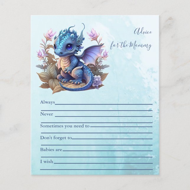 Cute Watercolor Blue Dragon Baby Shower (Front)