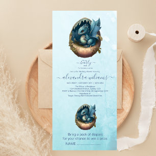 Cute Watercolor Blue Dragon Baby Shower All In One Invitation