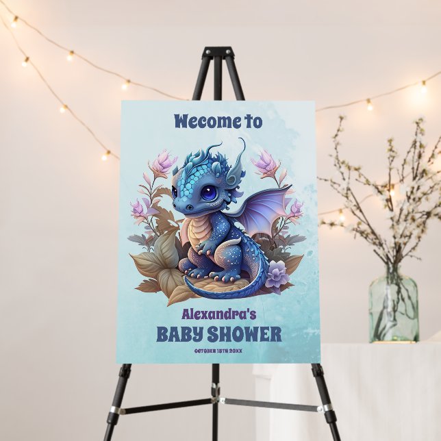 Cute Watercolor Blue Dragon Baby Shower Foam Board (In Situ (Stand))