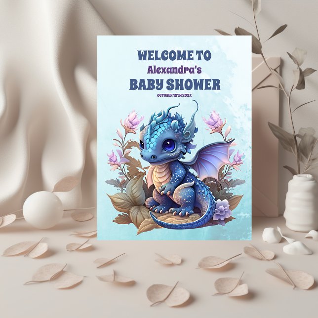 Cute Watercolor Blue Dragon Baby Shower Foam Board (Creator Uploaded)