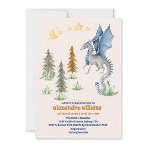 Cute Watercolor Blue Dragon Baby Shower Invitation