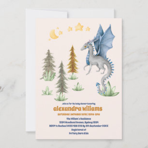 Cute Watercolor Blue Dragon Baby Shower Invitation