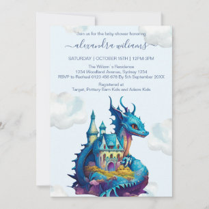 Cute Watercolor Blue Dragon Baby Shower Invitation