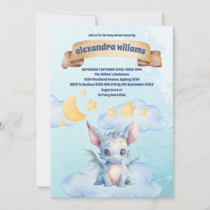 Cute Watercolor Blue Dragon Baby Shower Invitation