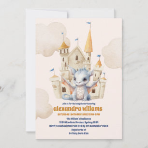 Cute Watercolor Blue Dragon Baby Shower Invitation