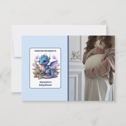 Cute Watercolor Blue Dragon Baby Shower Thank You Card