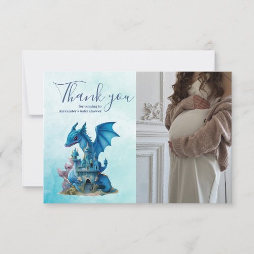 Cute Watercolor Blue Dragon Baby Shower Thank You Card