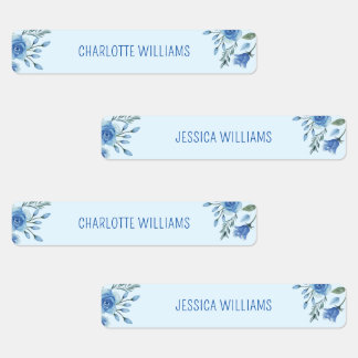 Cute Watercolor Blue Floral Back to School Kids Labels