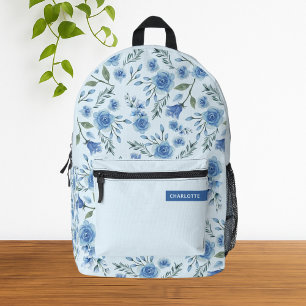 Cute Watercolor Blue Floral Pattern Printed Backpack