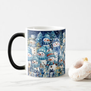 Cute Watercolor Blue Snowman Family Color Morph Mug
