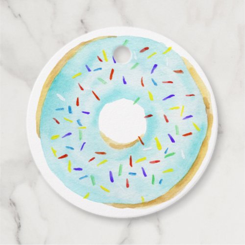 Cute Watercolor Blue Sprinkle Donut Birthday Favor Tags