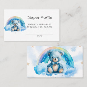 Cute Watercolor Blue Teddy Bear Diaper Raffle Business Card