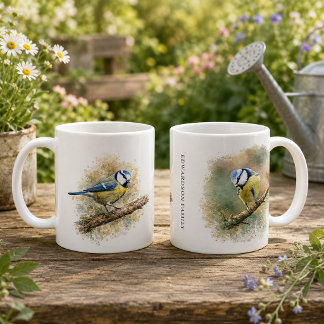 Cute watercolor Blue tit bird monogrammed Coffee Mug