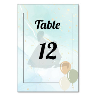 Cute Watercolor Blue Wedding Table Card Number
