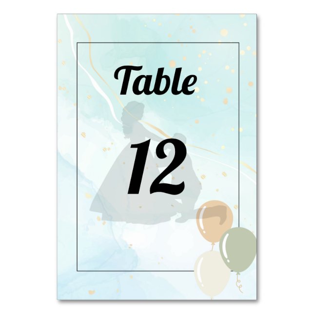 Cute Watercolor Blue Wedding Table Card Number (Front)