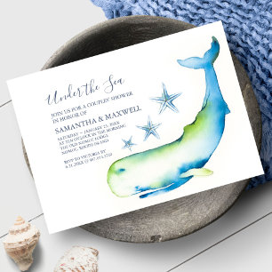 Cute Watercolor Blue Whale Baby Shower Invitations