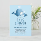 Cute Watercolor Blue Whale | Boy Baby Shower Invitation (Standing Front)