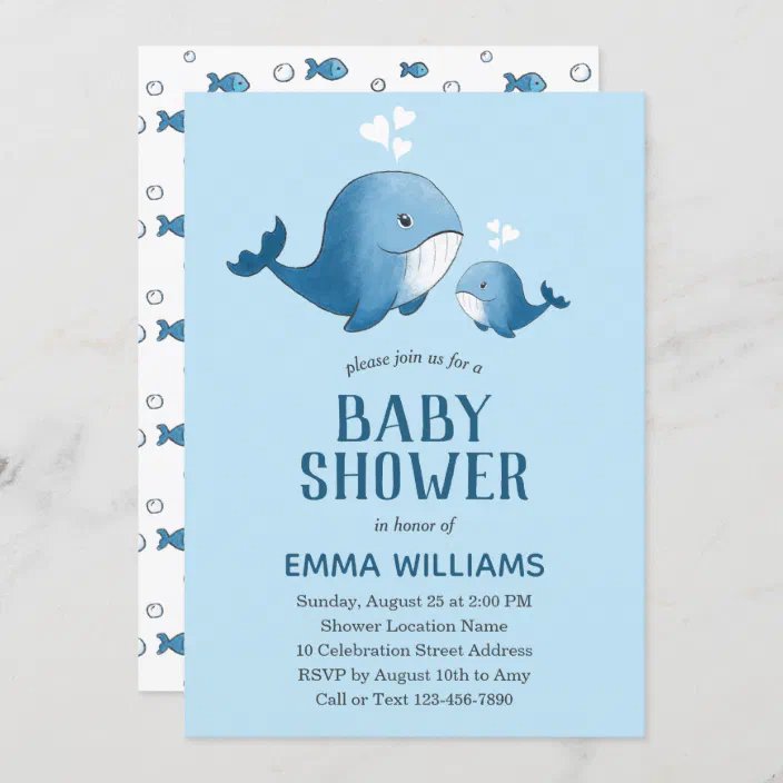 Cute Watercolor Blue Whale Boy Baby Shower Invitation Zazzle Com