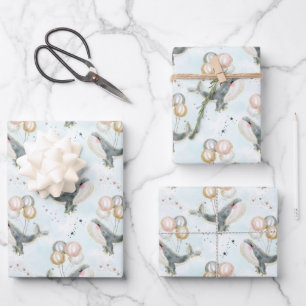 Cute Watercolor Blue Whale Ocean Animals Decor Wrapping Paper Sheets