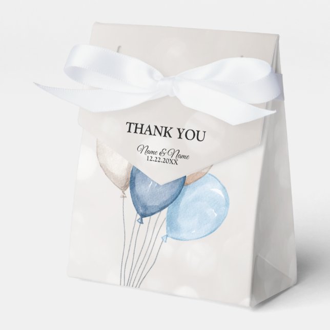 Cute Watercolor Blue White Balloons Party Favor Boxes (Front Side)
