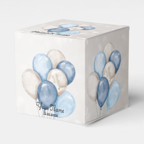 Cute Watercolor Blue White Balloons Party Favor Boxes