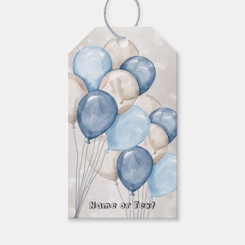Cute Watercolor Blue White Balloons Party Gift Tags