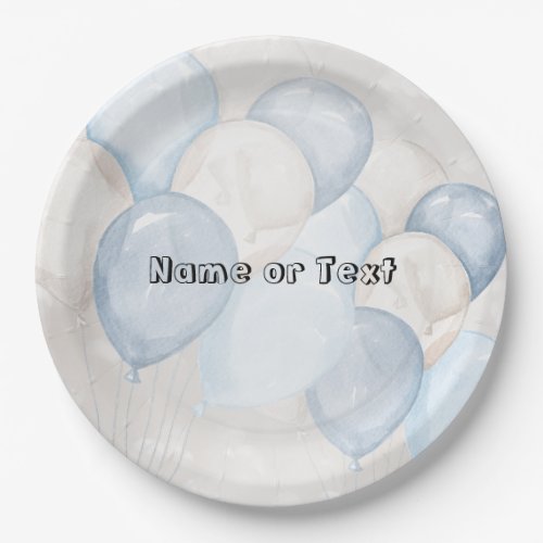 Cute Watercolor Blue White Balloons Party Paper Plates