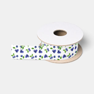 Cute Watercolor Blueberries  Satin Ribbon