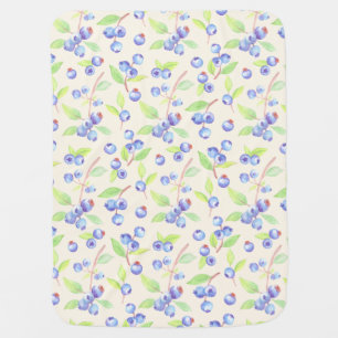 Cute Watercolor Blueberry Botanical Pattern Baby Blanket