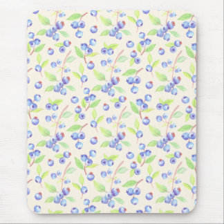 Cute Watercolor Blueberry Botanical Pattern Mouse Pad