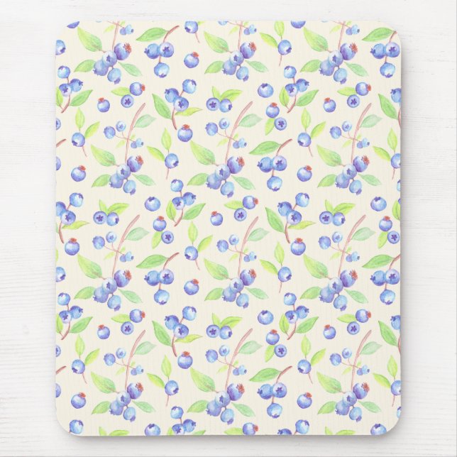 Cute Watercolor Blueberry Botanical Pattern Mouse Pad (Front)