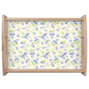 Cute Watercolor Blueberry Botanical Pattern Serving Tray