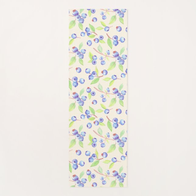 Cute Watercolor Blueberry Botanical Pattern Yoga Mat (Front)