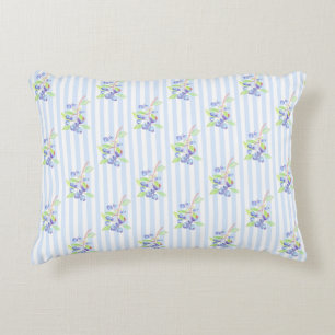 Cute Watercolor Blueberry Botanical Strips Pattern Accent Pillow
