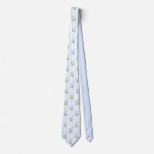Cute Watercolor Blueberry Botanical Strips Pattern Neck Tie